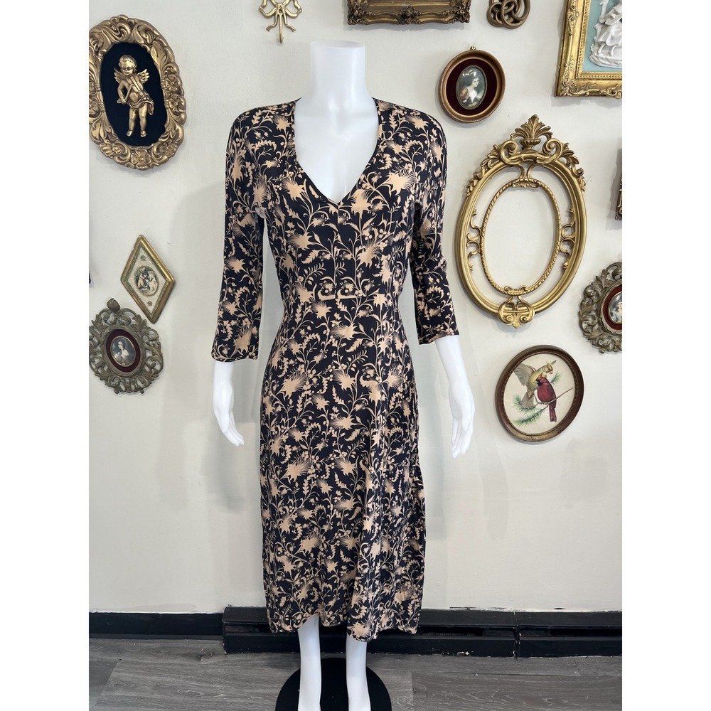 Zero + Maria Cornejo Black & Tan Floral Midi Dress Size 6